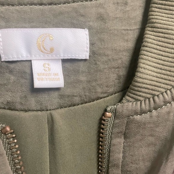 Charming Charlie Green Full Zip Fashion Jacket with Pink Rose Embroidery Small - Picture 2 of 4